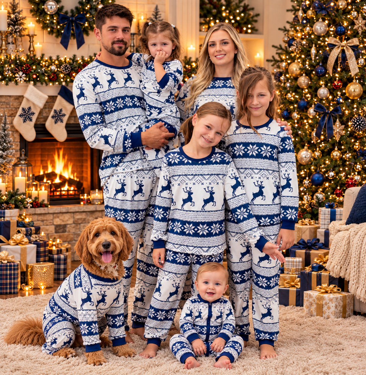 Navy Reindeer Fair Isle Matching Family Christmas Pyjamas