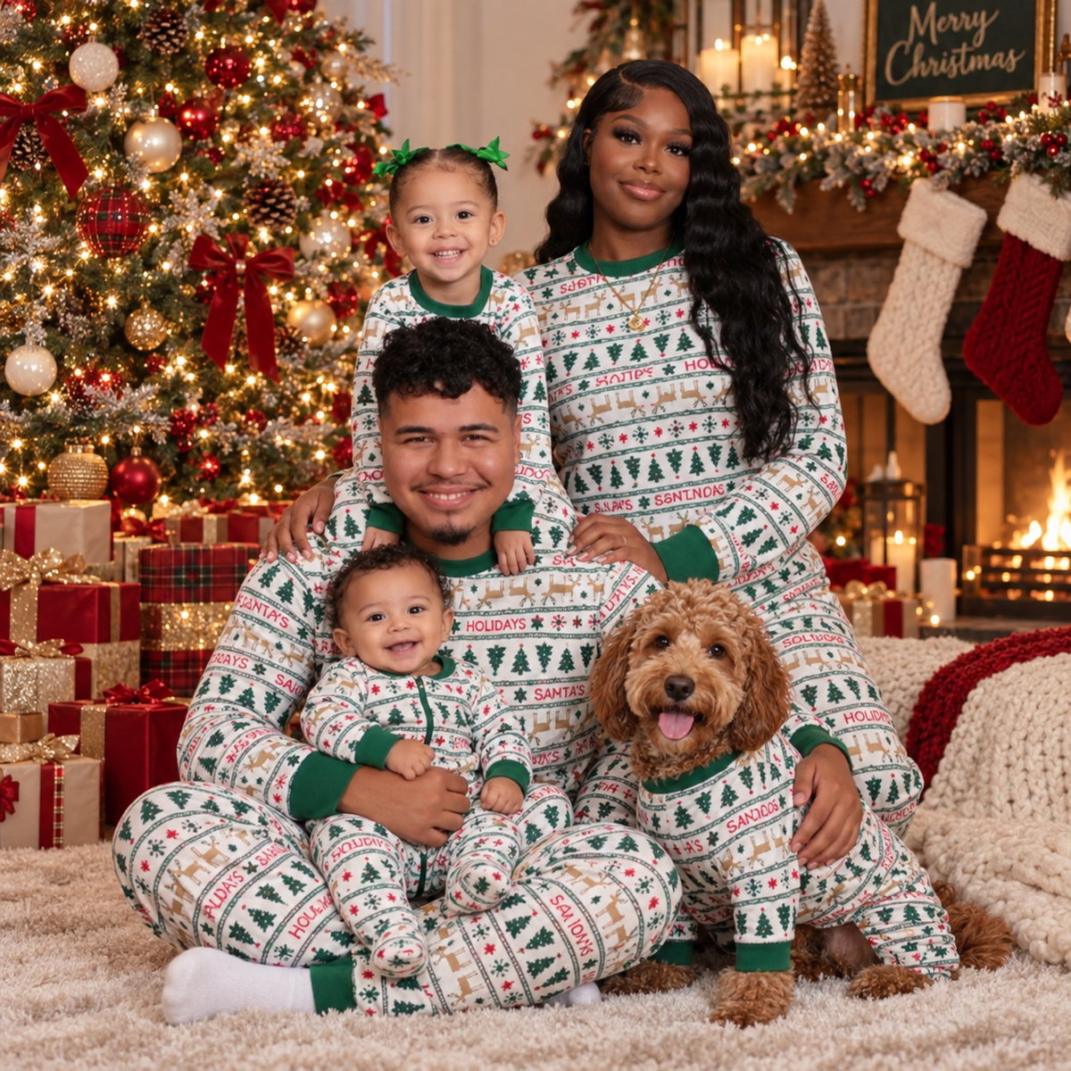 Merry Christmas Tree Green Fair Isle Matching Family Christmas Pyjamas
