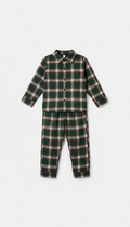 Kids pajama set in evergreen plaid