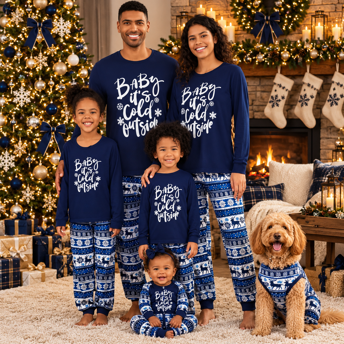 Baby It's Cold Outside Navy Fair Isle Matching Family Christmas Pyjamas