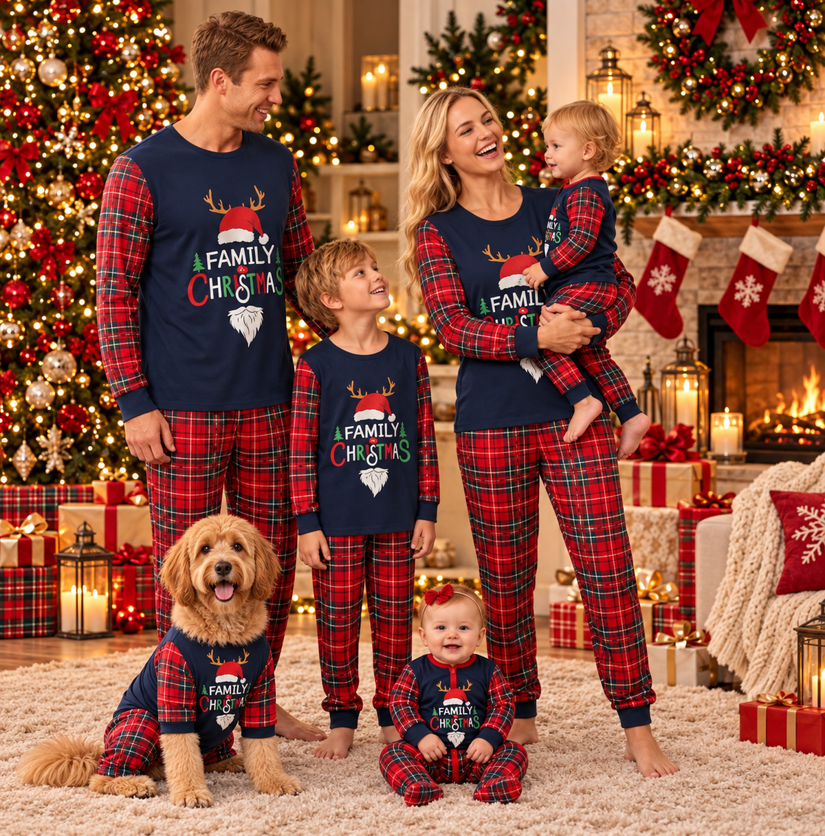 Red Reindeer Fair Isle Matching Family Christmas Pyjamas