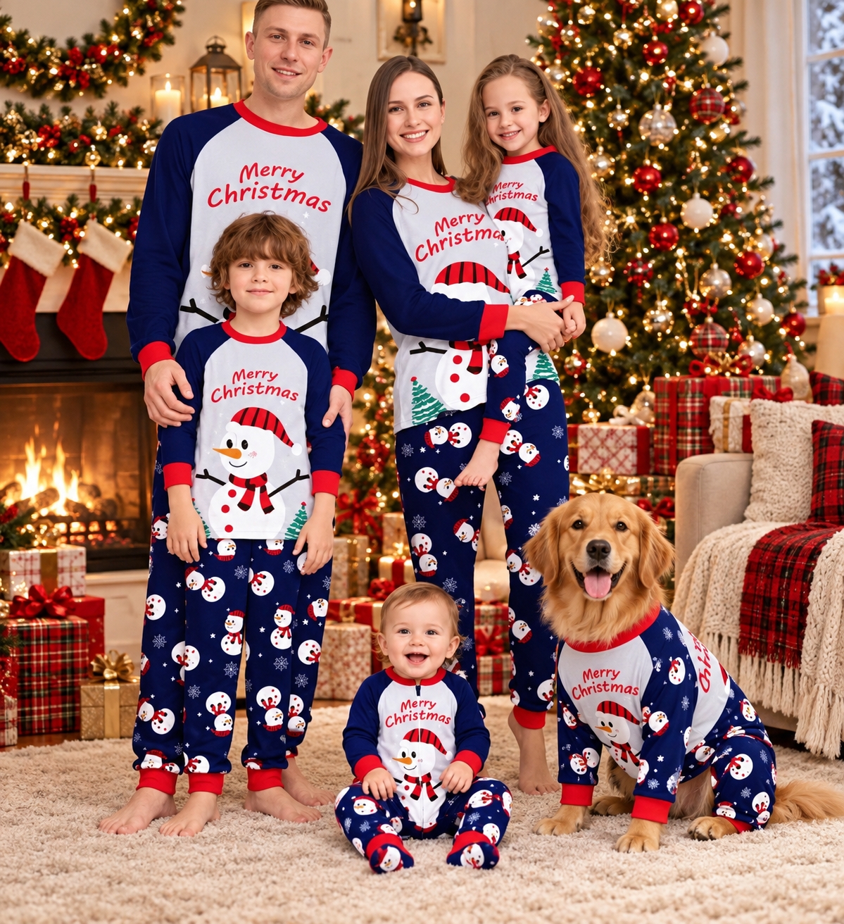 Merry Christmas Snowman Raglan Matching Family Christmas Pyjamas