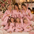 Pink Satin Feather Trim Matching Family Christmas Pyjamas