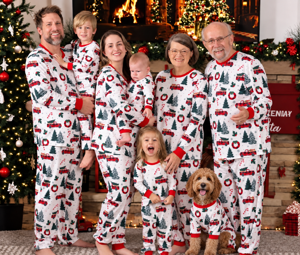 Buffalo Plaid Truck Merry Christmas Matching Family Christmas Pyjamas